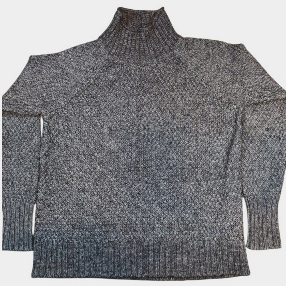 Chaps Mock Neck Sweater Women Gray Marled Knit Pullover Preppy Minimalist Large